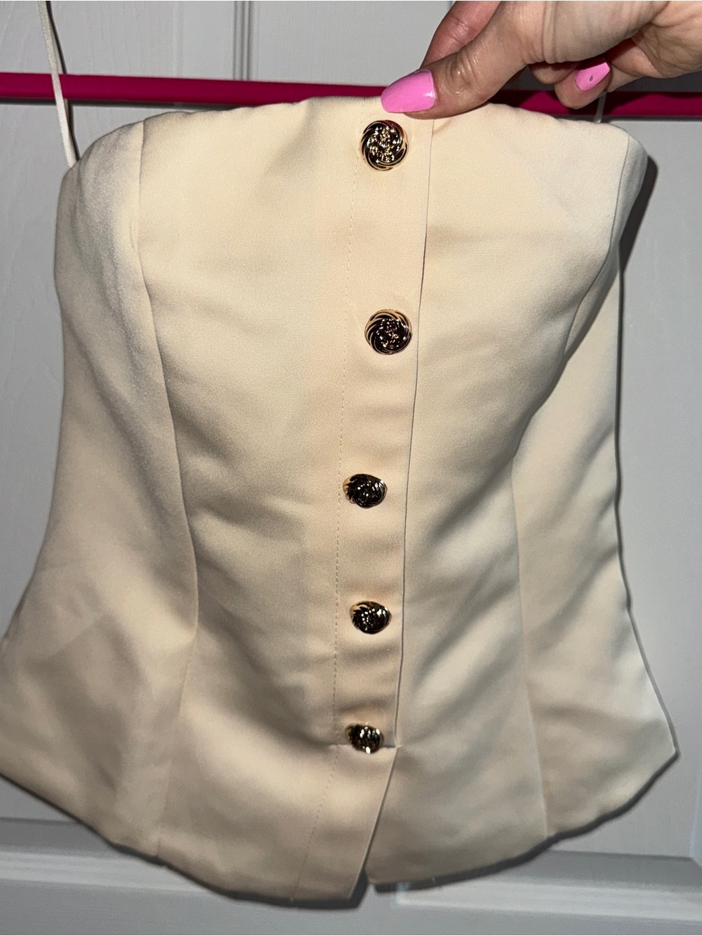 NEW Satin Cream Strapless Button-Front Bustier Top | Size S